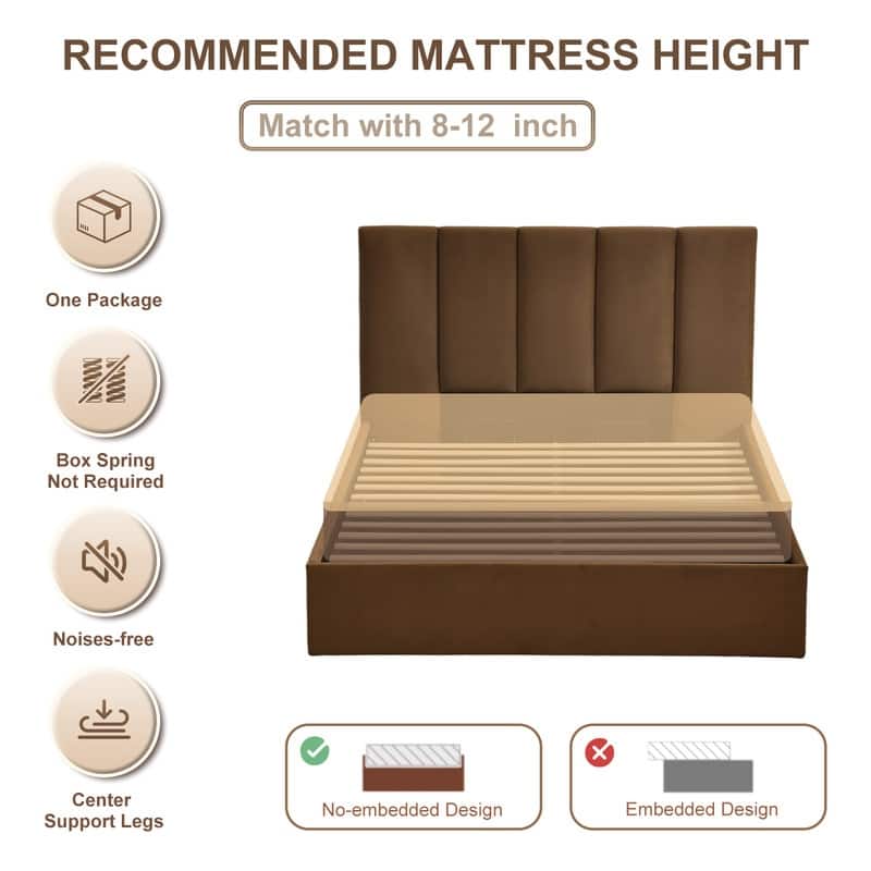 Modern Upholstered Lift-Up Storage Platform Bed with Headboard