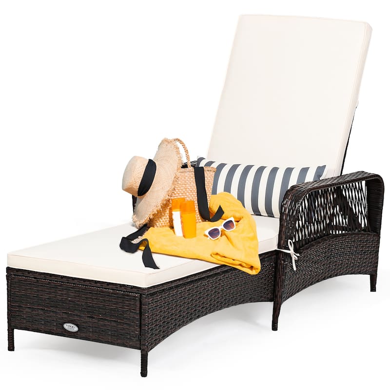 Costway PE Rattan Chaise Lounge Chair Armrest Recliner Adjustable - See Details