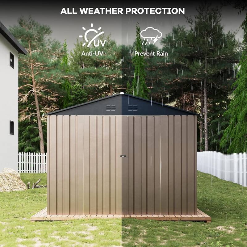 8x12FT Metal Outdoor Storage Shed with Lockable Door, Sloped Roof Steel Tool Shed