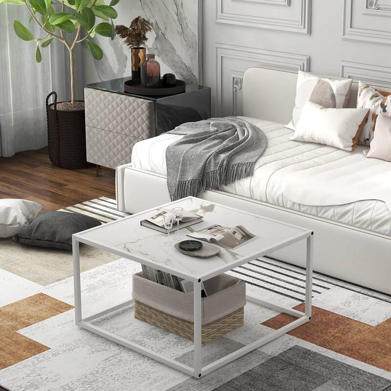 Costway Coffee Table Modern Rectangular Coffee Table Metal Frame For - 27.5'' x 27.5'' x 16''