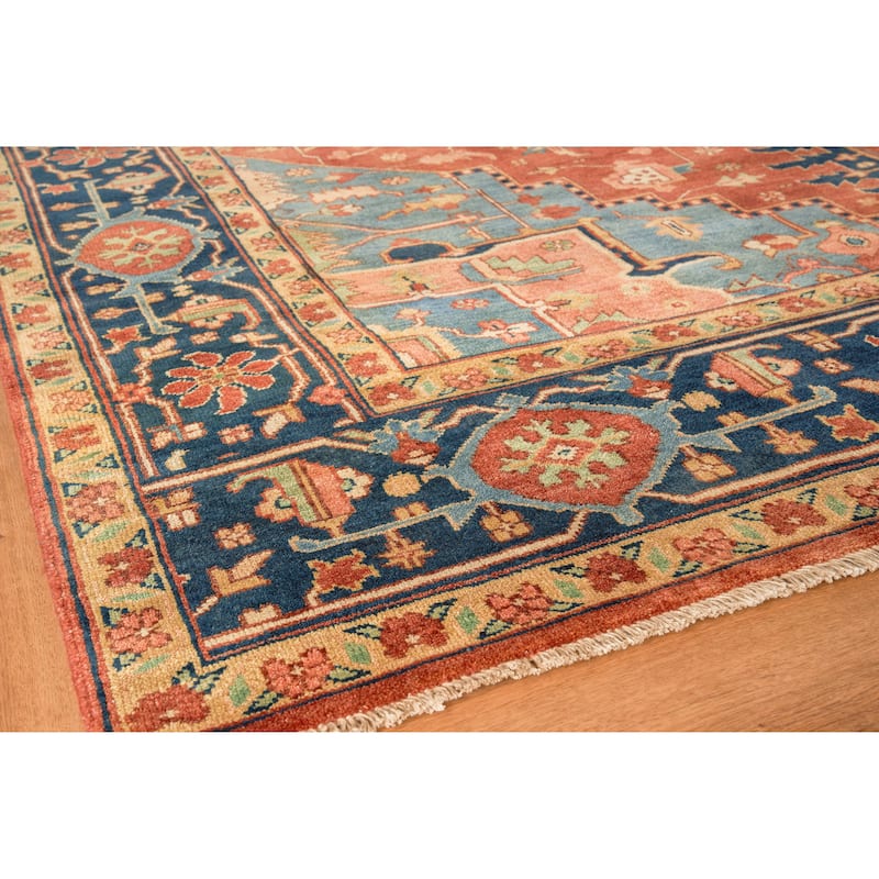 EXQUISITE RUGS Antique Weave Serapi Hand-knotted New Zealand Wool Rust/Blue Area Rug.