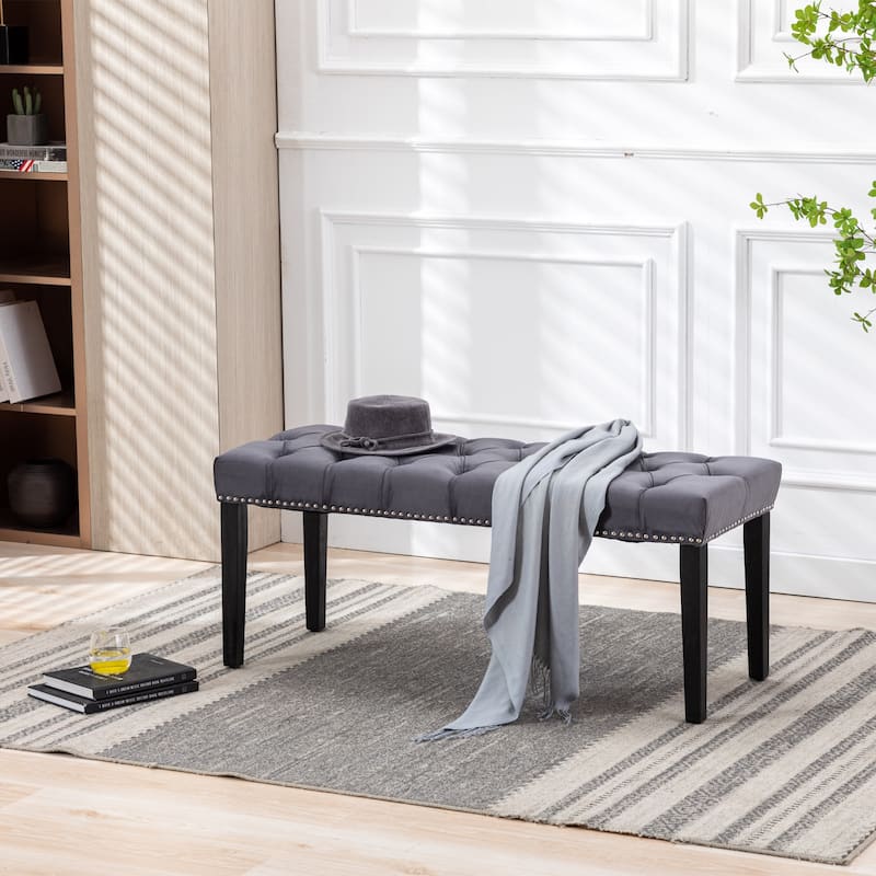 Piano Bench Ottoman Leisure Bench with Wood Legs, Simple Window Bench Accent Bench Dark Gray Corridor Bench - Dark Gray
