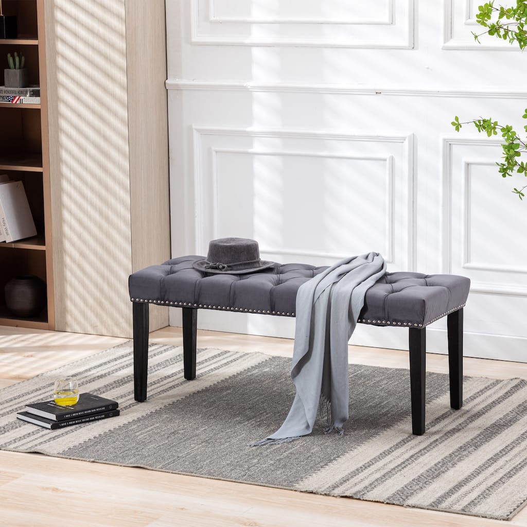 Piano Bench Ottoman Leisure Bench with Wood Legs, Simple Window Bench Accent Bench Dark Gray Corridor Bench
