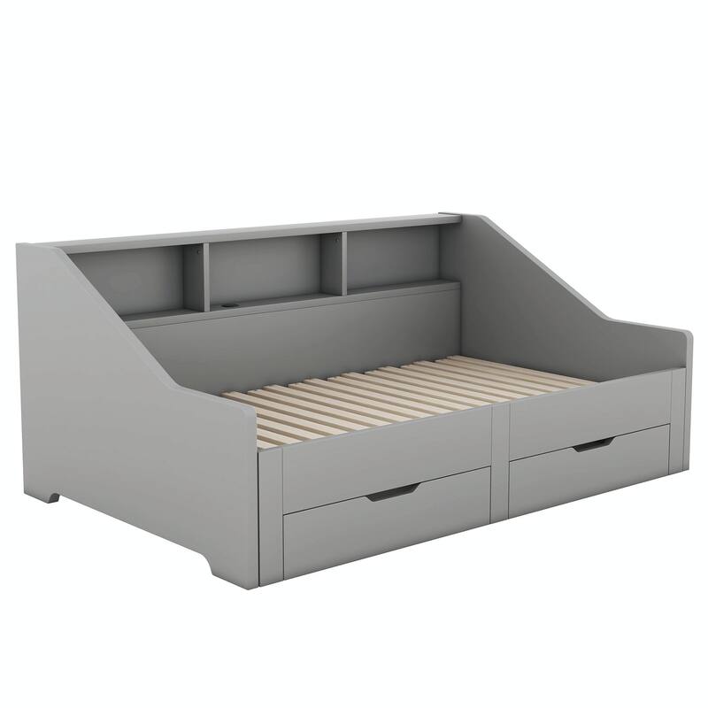 Twin to King Size Daybed Frame with Storage, Drawers, and Charging Design