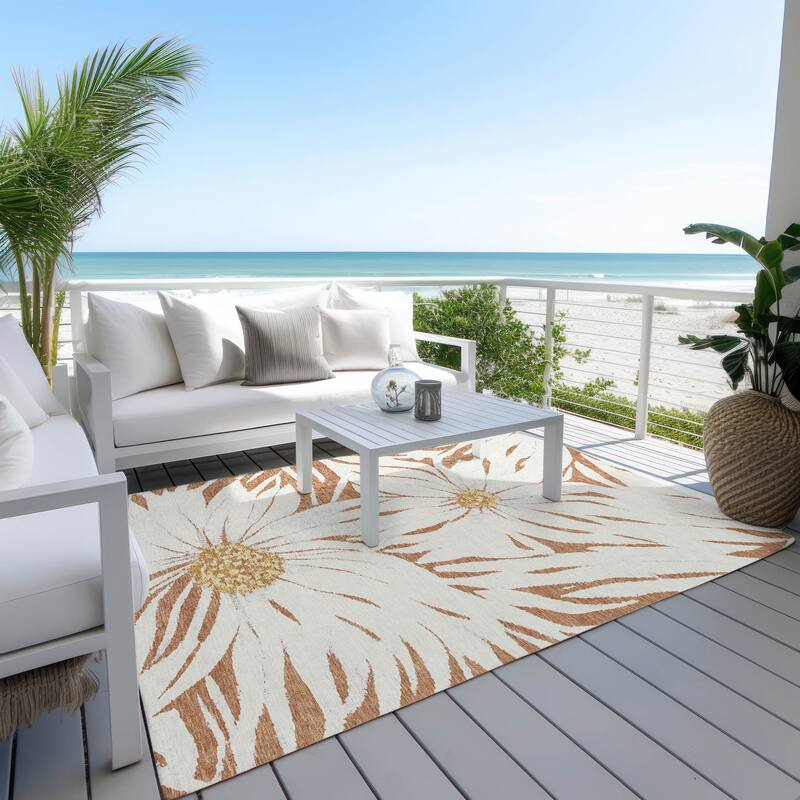 Machine Washable Indoor/ Outdoor Floral Chantille Rug