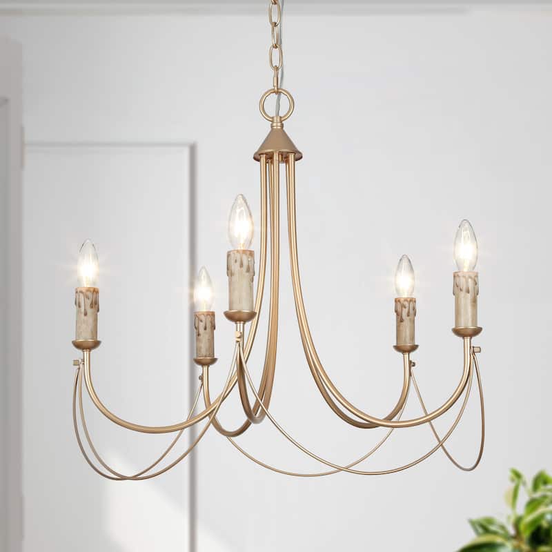 Modern Gold 5-Light Chandelier French Country Ceiling Lights for Dining Room - D 22" x H 23.5"