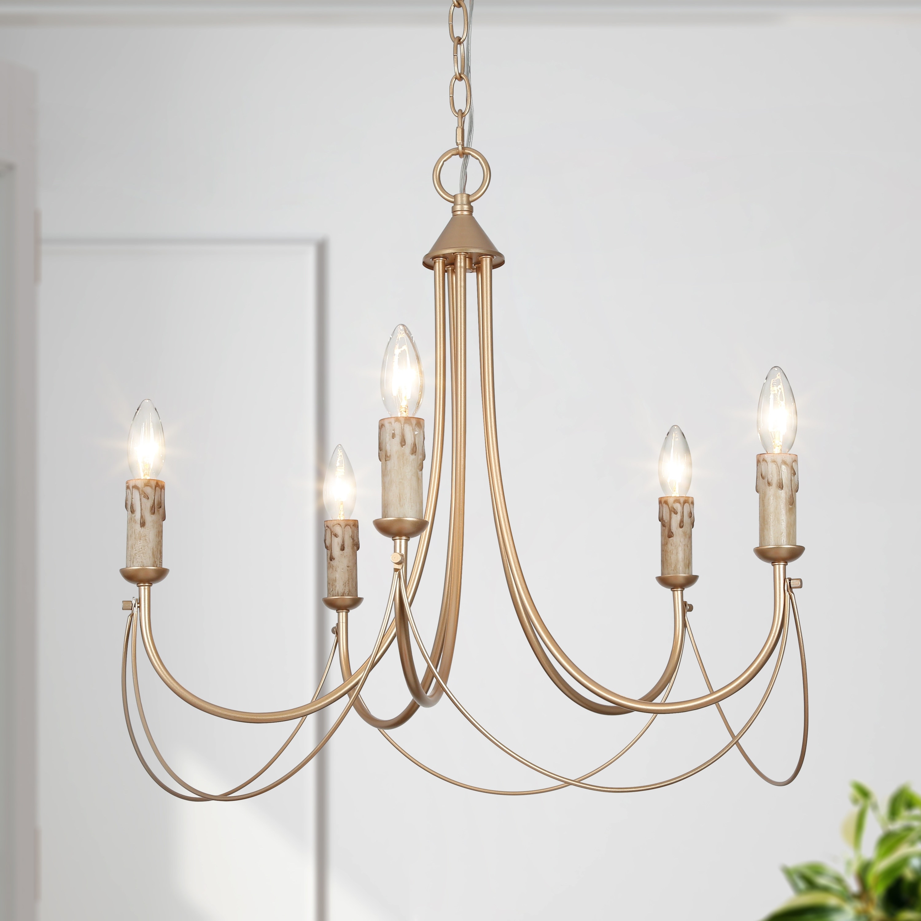 LALUZ Modern Gold 5-Light Chandelier French Country Ceiling Lights for Dining Room - D 22" x H 23.5"
