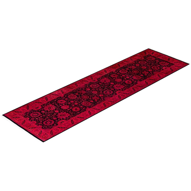 Overton Hand Knotted Wool Vintage Inspired Modern Contemporary Overdyed Red Runner Rug - 3' 1" x 10' 9"