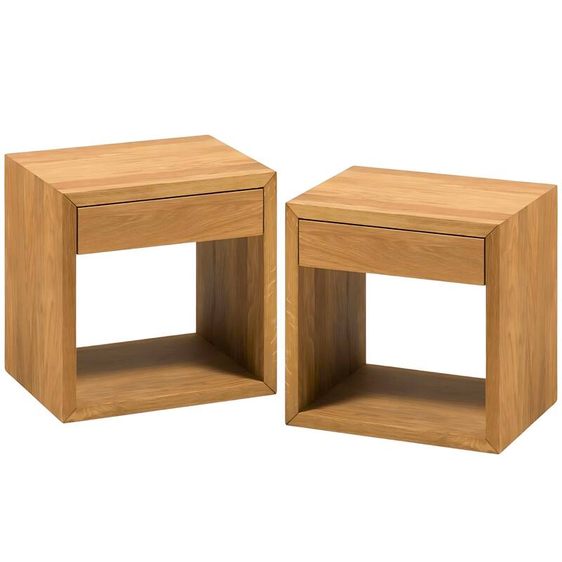 Set of 2 - Handmade Solid Oak Floating Nightstands with Drawer, Side Tables