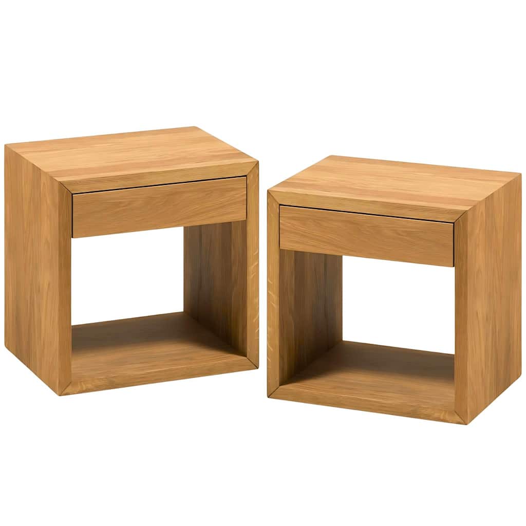 Set of 2 - Handmade Solid Oak Floating Nightstands with Drawer, Side Tables