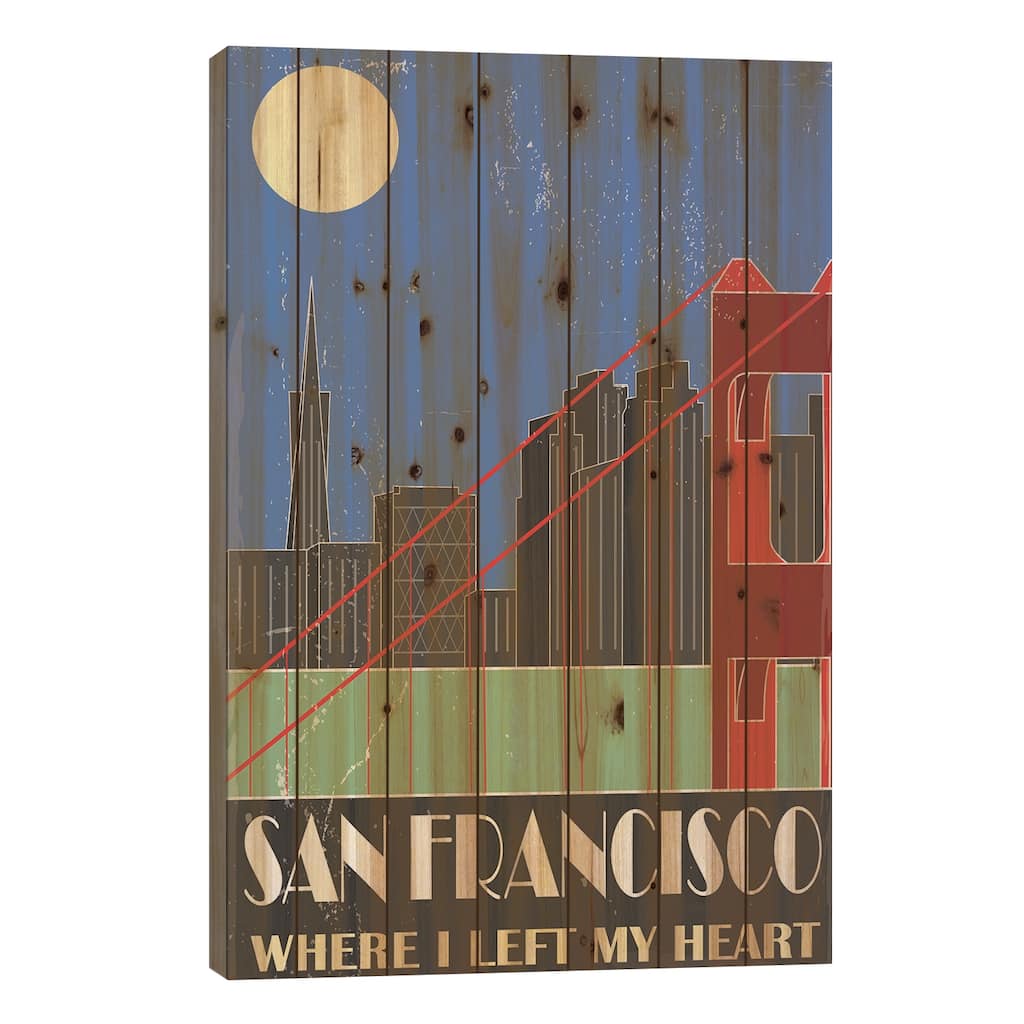 San Francisco, Sky Blue Print On Wood by Fly Graphics - Multi-Color