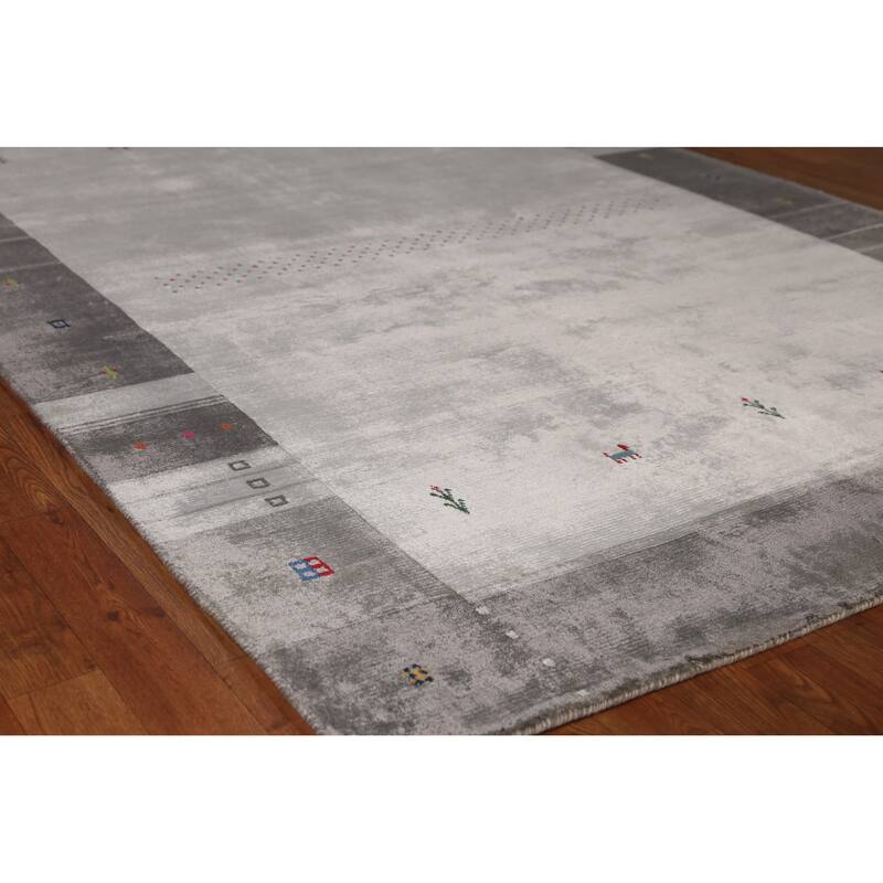 Little Animals Gabbeh Indian Area Rug Hand-Knotted Wool Carpet - 5'3" x 7'7" - 5'3" x 7'7" - Grey