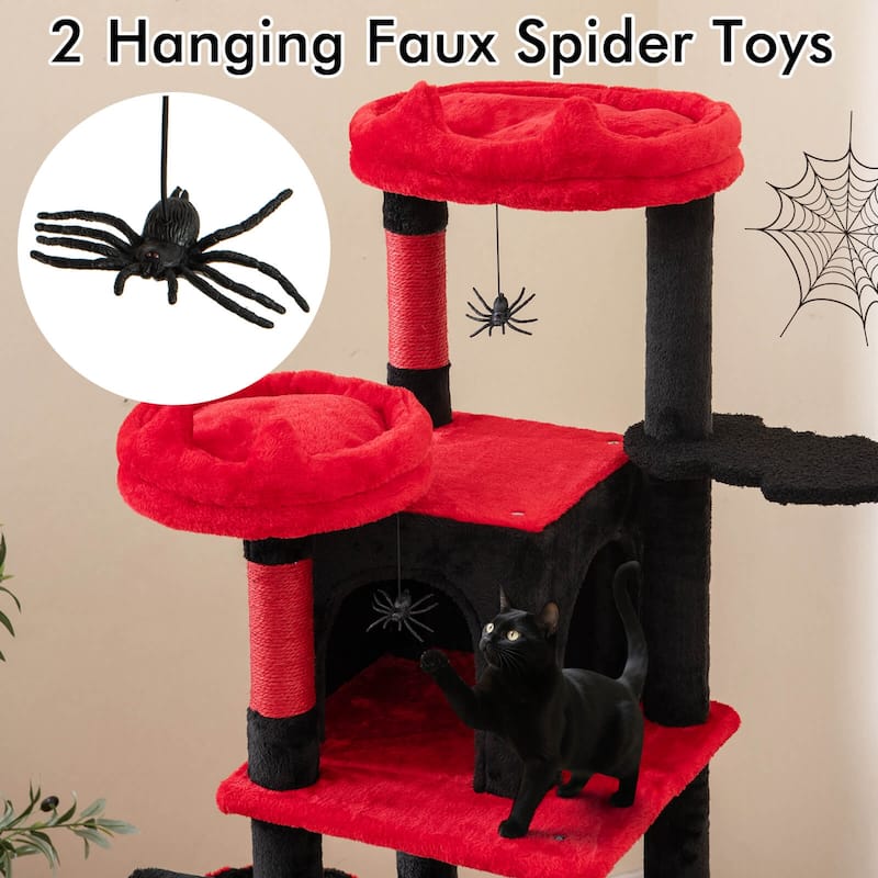 Costway Gothic Cat Tree for Indoor Cats with 2 Cat Condos & 2 Plush - as pic shows - See Details