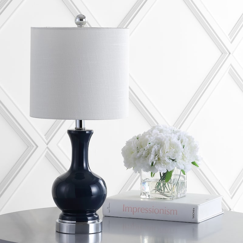 Vermont 22" Glass/Metal LED Table Lamp, White (Set of 2) by JONATHAN Y