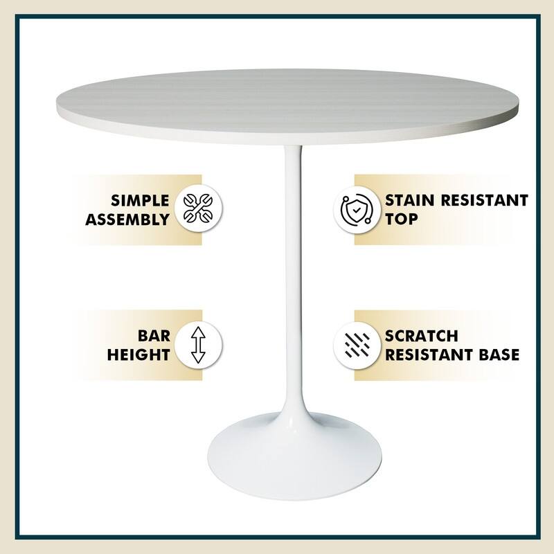 LeisureMod Verve 48" Round Dining Table with MDF Wood TableTop and White Steel Base for Kitchen & Dining Room