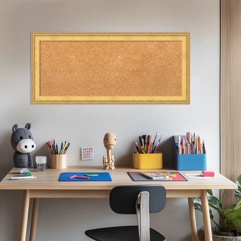 Owen Gold Wood Framed Cork Board - Bulletin Board, Organization Board, Pin Board