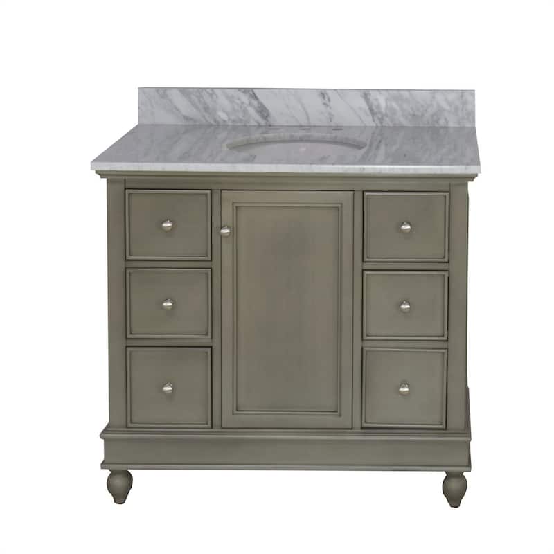 KitchenBathCollection Bella 42" Bathroom Vanity with Carrara Marble Top