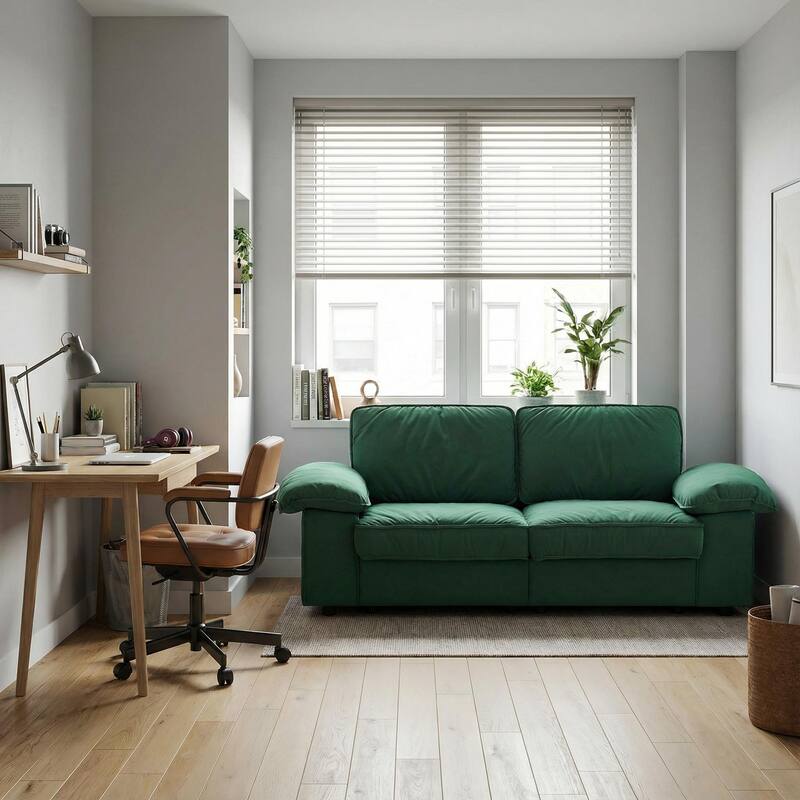 Roomfitters Modern Overstuffed Upholstered Sofa with Hidden Storage and Padded Arms, Comfy Loveseat for Small Space - Green