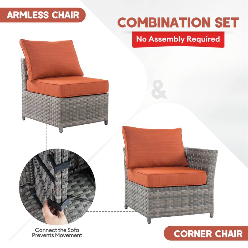 XIZZI 10-piece Patio Rattan Wicker Furniture with Rectangular Fire Pit