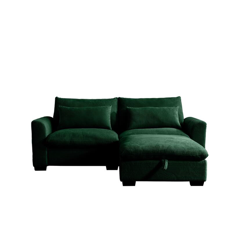 Multifunctional Loveseat Set with Storage Ottoman, Modern Sectional Sofa Corduroy Upholstered Couch with Pillows