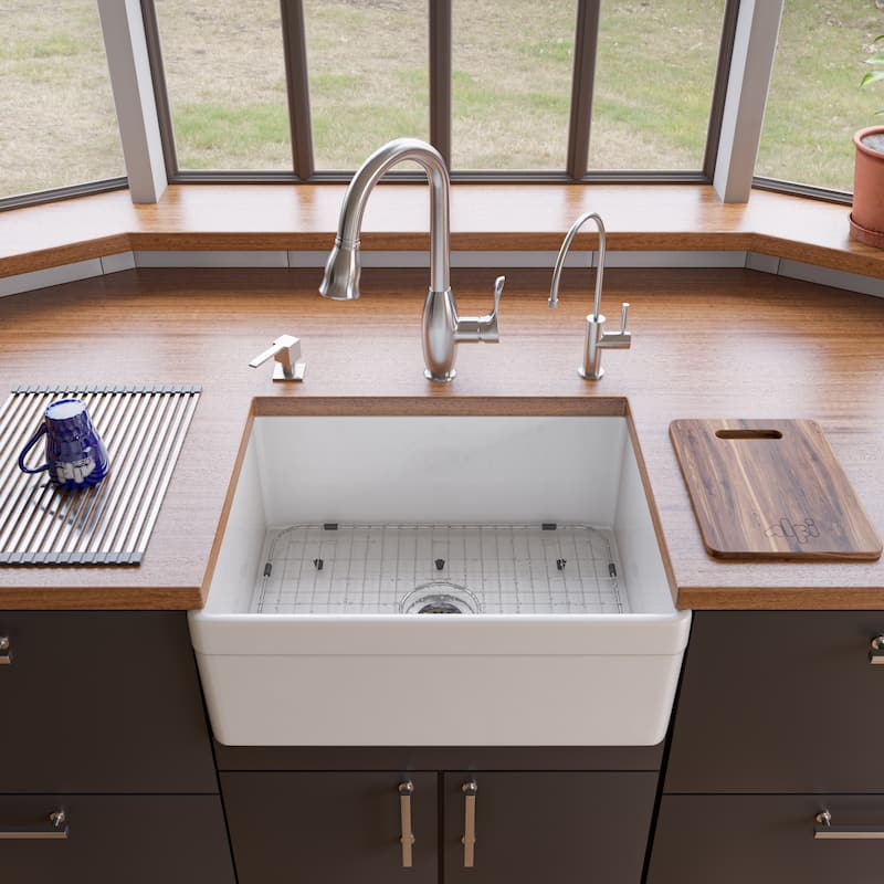 Alfi White Fireclay 26-inch Decorative Lip Single Bowl Farmhouse Kitchen Sink