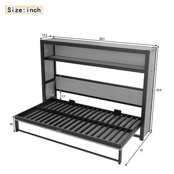 dimension image slide 0 of 2, Metal Twin Size Murphy Bed with Shelves,Foldable and Space-saving Design