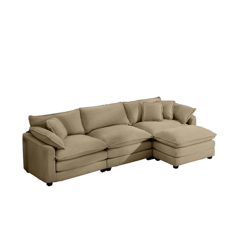 L-shaped Chaise Sectional Sofa with Ottoman and Double Cushions