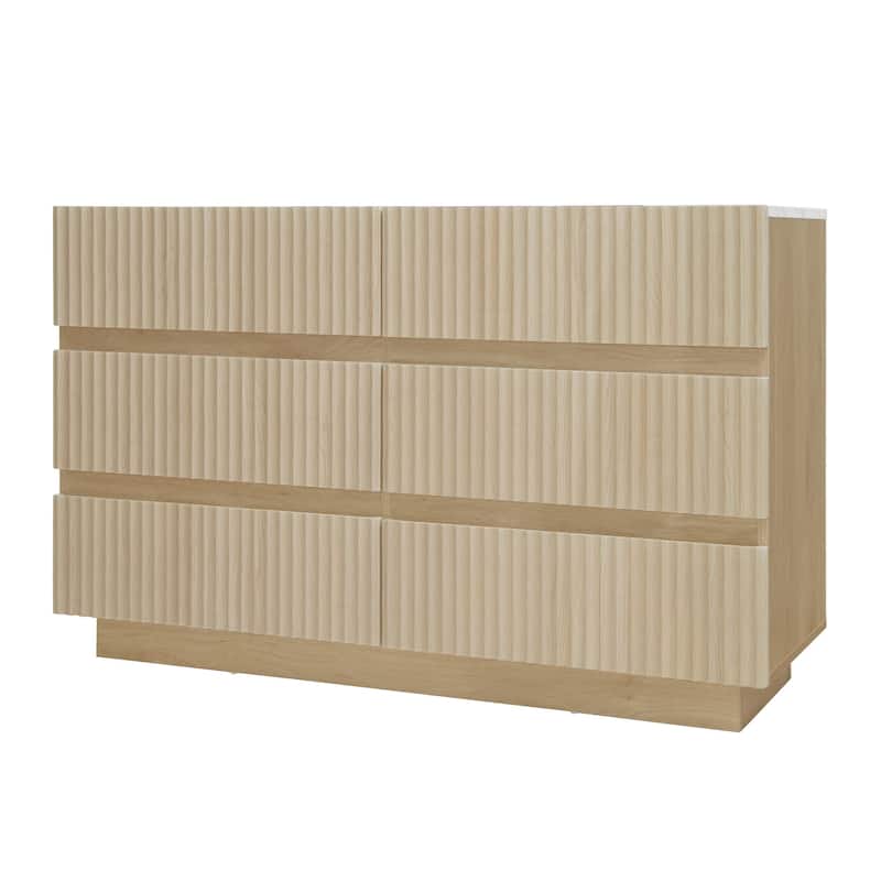 Fluted 6 Drawer Dresser with LED Lights, Wooden Drawer Organizer Cabinet, Large Capacity Bedroom Storage Cabinet