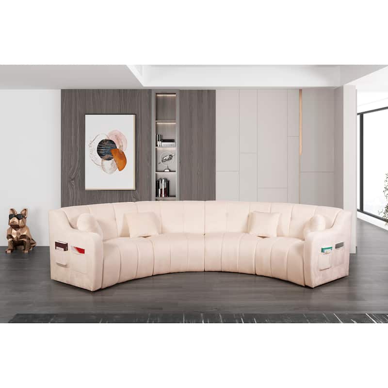 Velvet Symmetrical Modular Legless Curved Floor Sofa - 153" - Cream