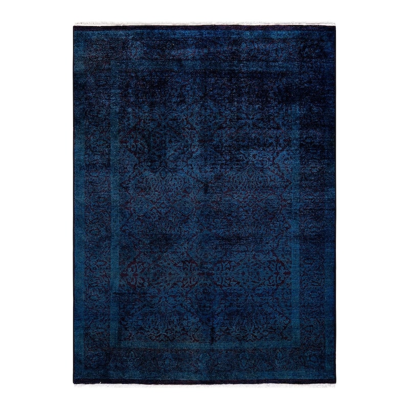 Overton Hand Knotted Wool Vintage Inspired Modern Contemporary Overdyed Blue Area Rug - 4' 2" x 5' 7"