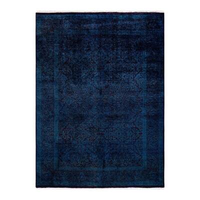 Overton Hand Knotted Wool Vintage Inspired Modern Contemporary Overdyed Blue Area Rug - 4' 2" x 5' 7"