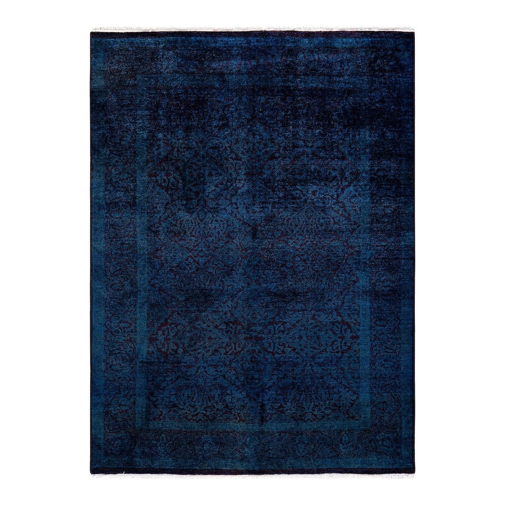 Overton Hand Knotted Wool Vintage Inspired Modern Contemporary Overdyed Blue Area Rug - 4' 2" x 5' 7"