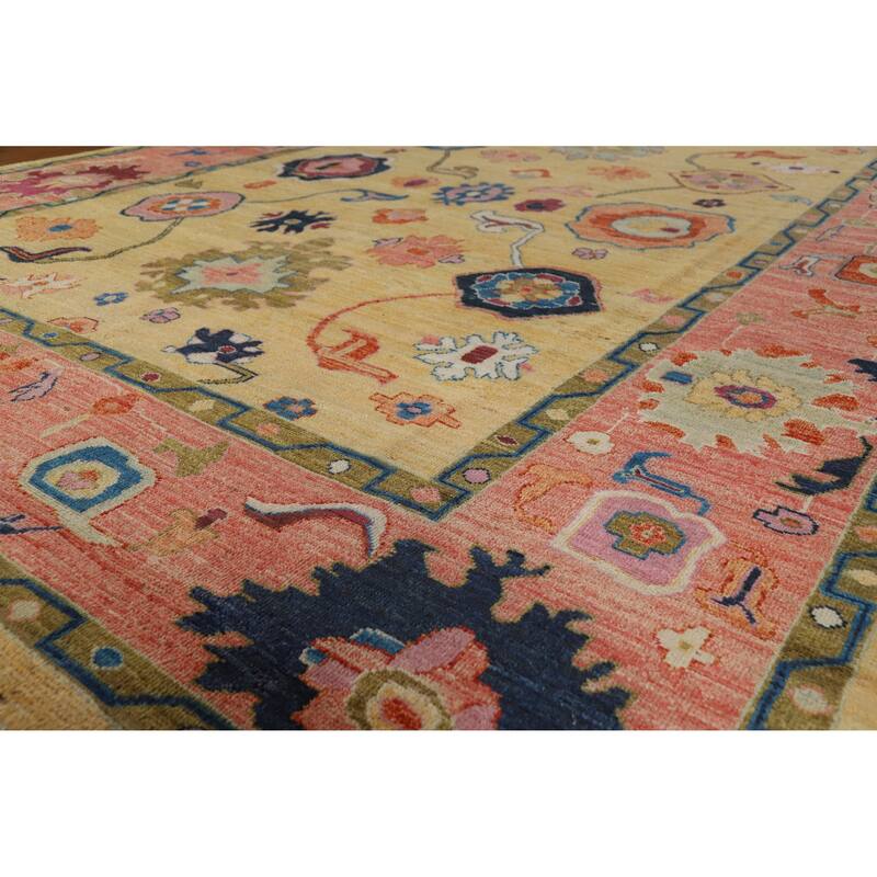 Hand Knotted Oriental 100% Wool Carpet Transitional All-Over Yellow & Gold Oushak Area Rug - 12' 11'' X 8' 11''