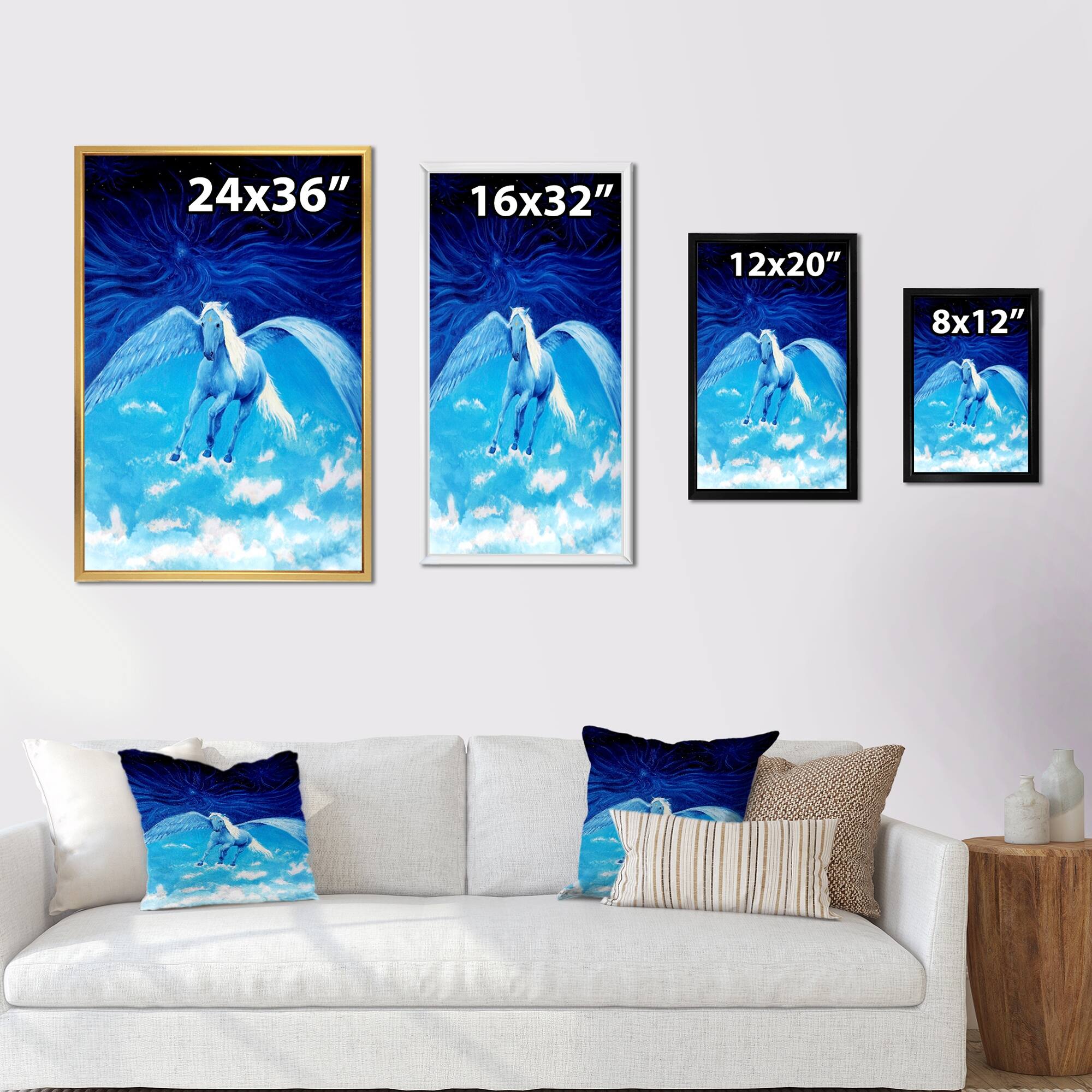 Designart "White Pegasus Horse" Traditional Framed Children's Canvas