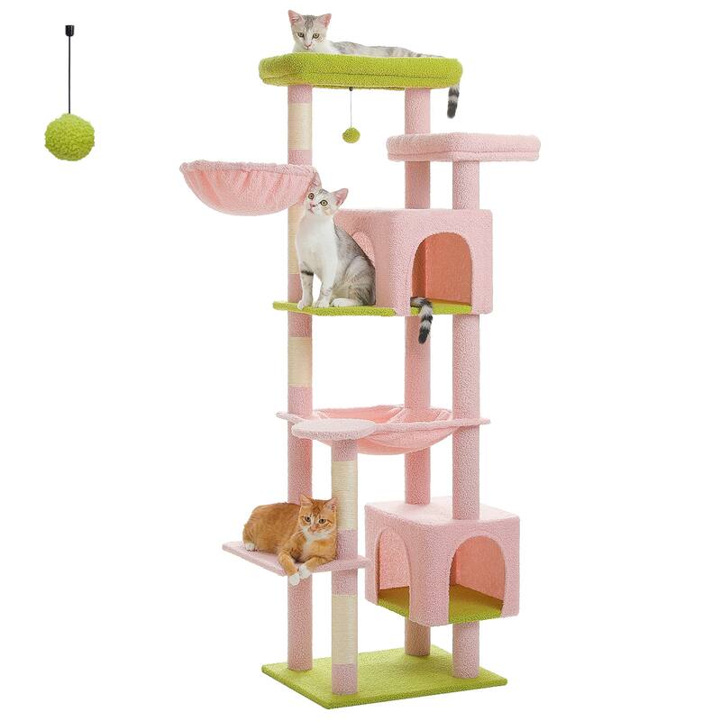 69" Tall Cat Tree Tower for Indoor Large Cats with Super Large Hammock, Scratching Posts, Condo House and Large Top Perch