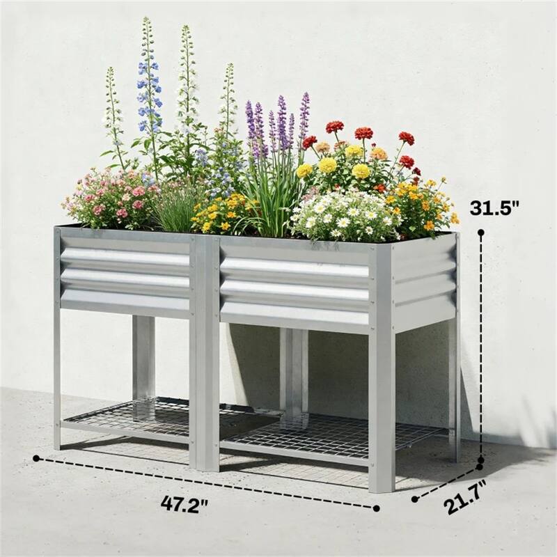 Elevated Garden Bed, Plant Rack, Elevated Flowerpot Box, Planting Box, Silver
