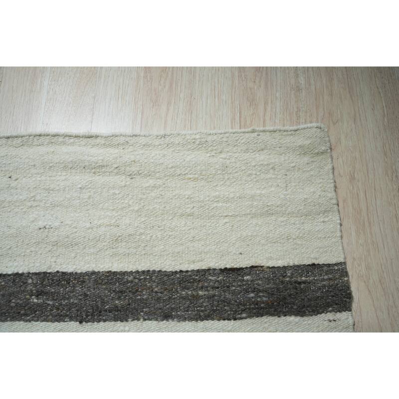 Ivory Hand-Woven Wool Contemporary Natural Wool Flat Area Rug
