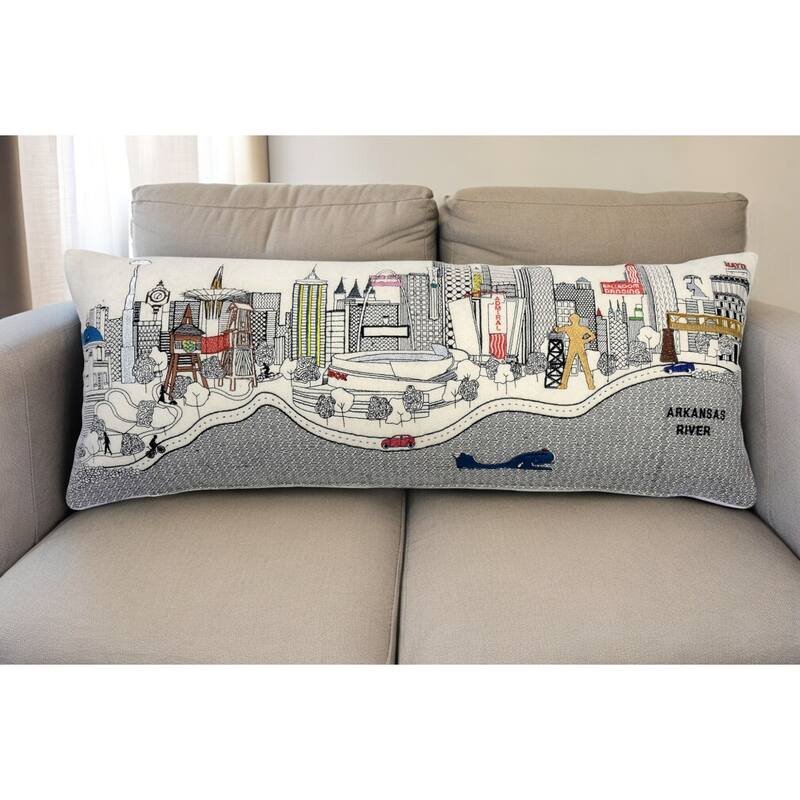 HomeRoots 25" White Tulsa Daylight Skyline Lumbar Decorative Pillow