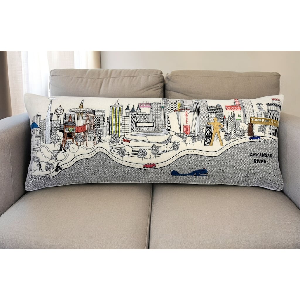 HomeRoots 25" White Tulsa Daylight Skyline Lumbar Decorative Pillow