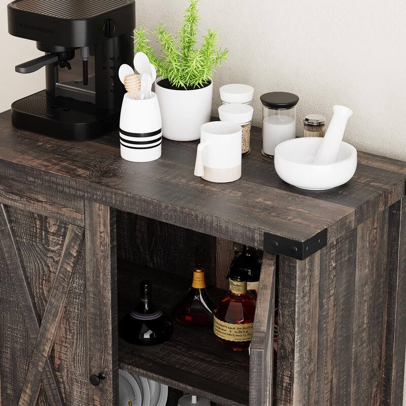 Farmhouse Buffet Cabinet with Doors and Shelves - 15.7"D x 30"W x 31.5"H