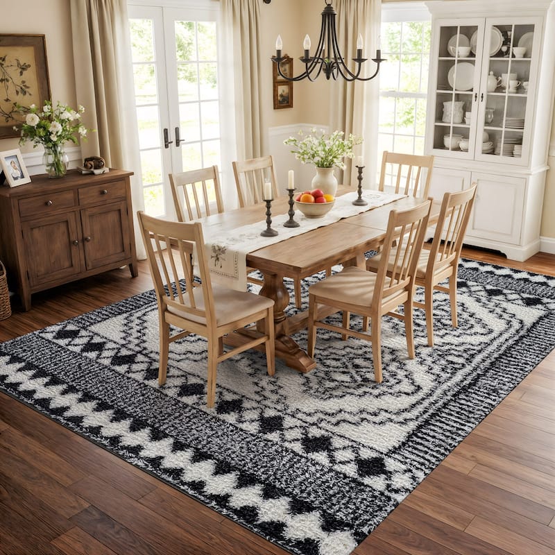 Geometric Shag Rug - Anthracite Dark Gray - Durable Rug for Living Room, Bedroom, or Entryway - Easy to Maintain