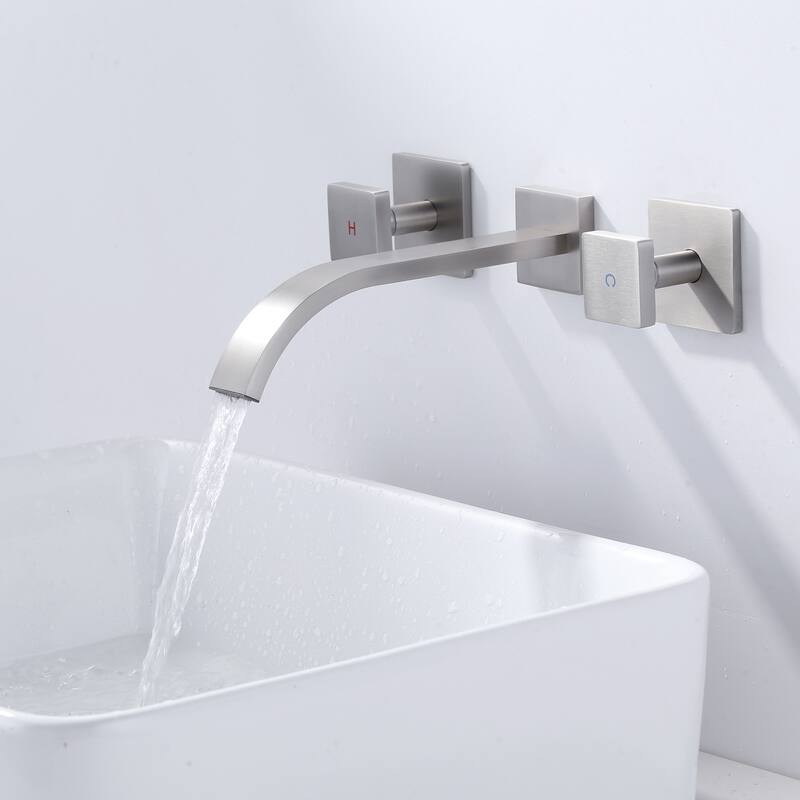 WOWOW Double Handle Wall Mounted Waterfall Bathroom Faucet