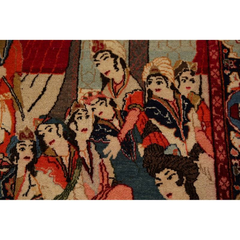 Pre-1900 Antique Pictorial Kashan Persian Rug Hand-Knotted Wool Carpet - 4'3"x 7'0"