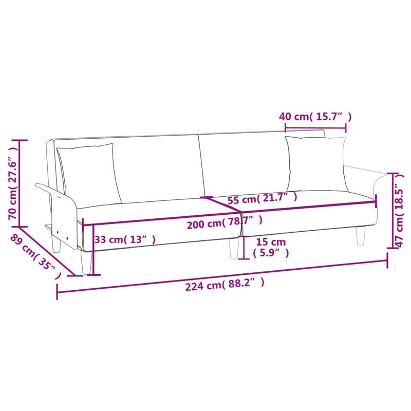 vidaXL Sofa Bed with Armrests Fabric Sofa Recliner Sleeper Sofa Daybed Couch - 88.2" x 35" x 27.6"