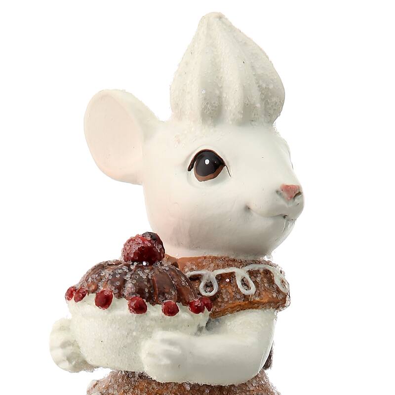 4" Resin Mouse Holding Gingerbread Cake Set of 2