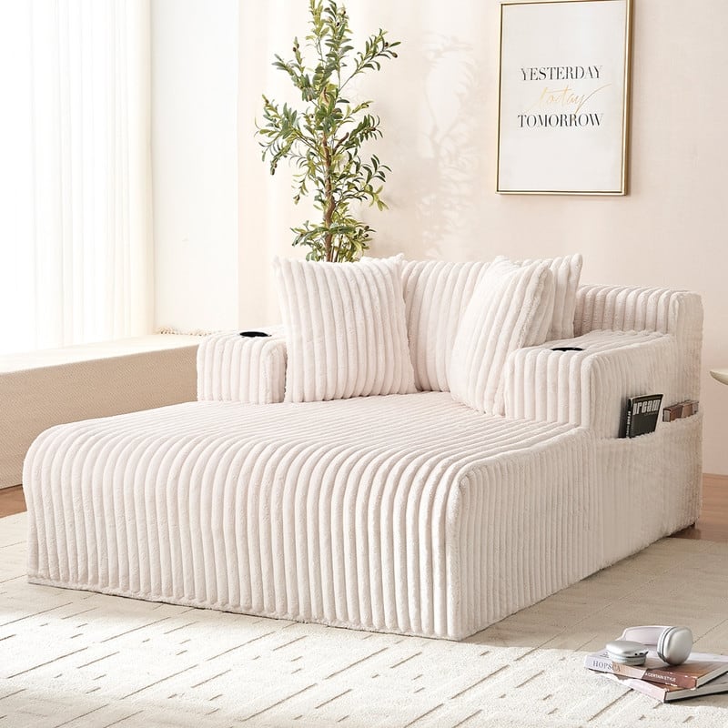 Mixoy Corduroy 51"Chaise Lounge 1-Seater Sofa Chair With Storage - BEIGE - 1-Seater Sofa Chair