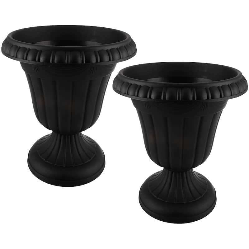 Pure Garden 16x18-Inch Outdoor Planter 2-Pack - Plastic Urn Planters - Pack of 2  - Black
