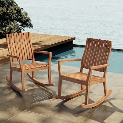 Christopher Knight Home- Sandy Acacia Wood Outdoor Rocking Chair Set of 2