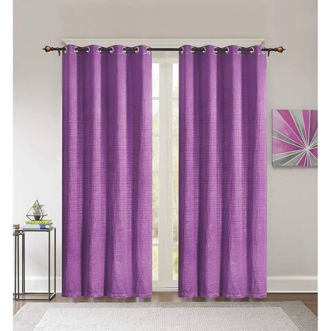 Deco Window 2 Piece Abstract Semi-Blackout Eyelet Polyester Door Curtain - 7.5ft (90 inch), Purple - 52" W x 90" L