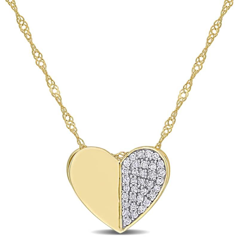 Miadora 10k Yellow Gold 1/10ct TDW Diamond Cluster Heart Necklace